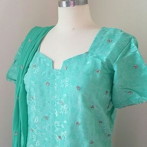Teal shalwar Kameez desi dress with bead work