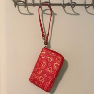 Coach Red Wristlet with Gold Hearts ♥️