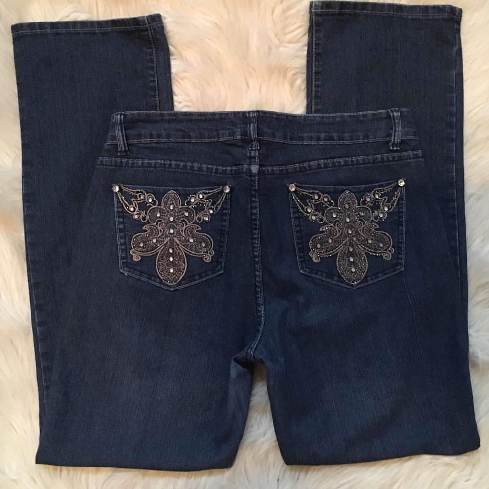 Daniels Jeans Gold Embroidery Rhinestone Stud 9-10