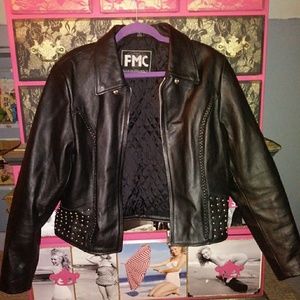 Womens black leather jacket with studs super cute!