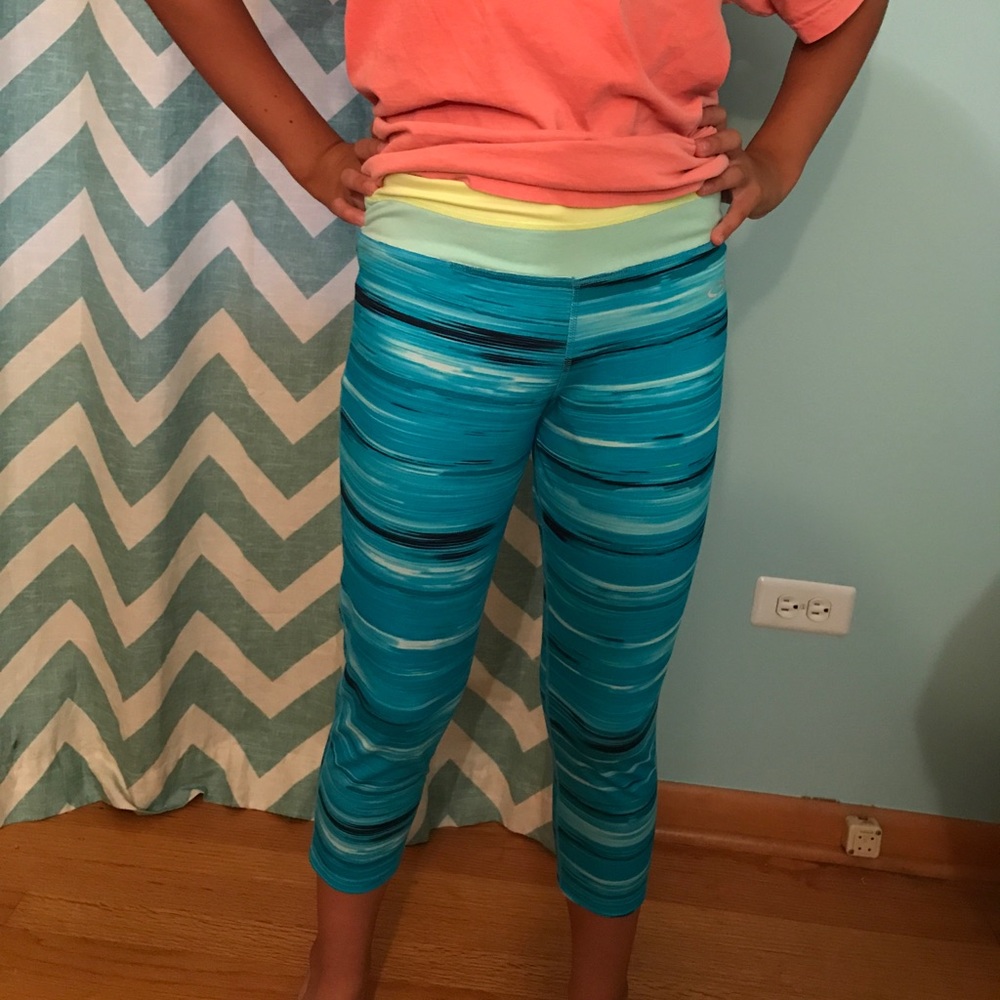 Champion Black and Blue Striped  Cropped Leggings