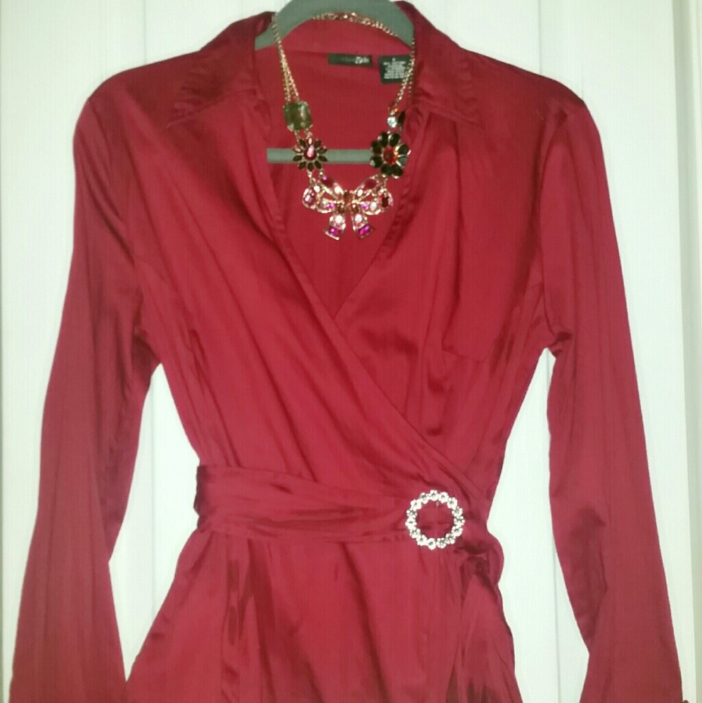 East 5th Ruby Red wrap around blouse