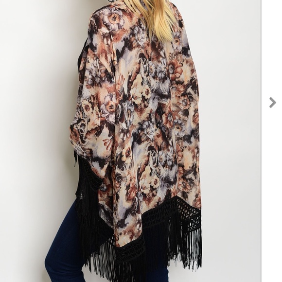 Semi Sheer Floral Fringed Kimono - Picture 3 of 7