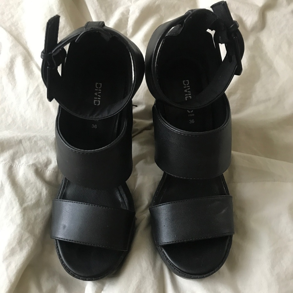 Black faux leather heels