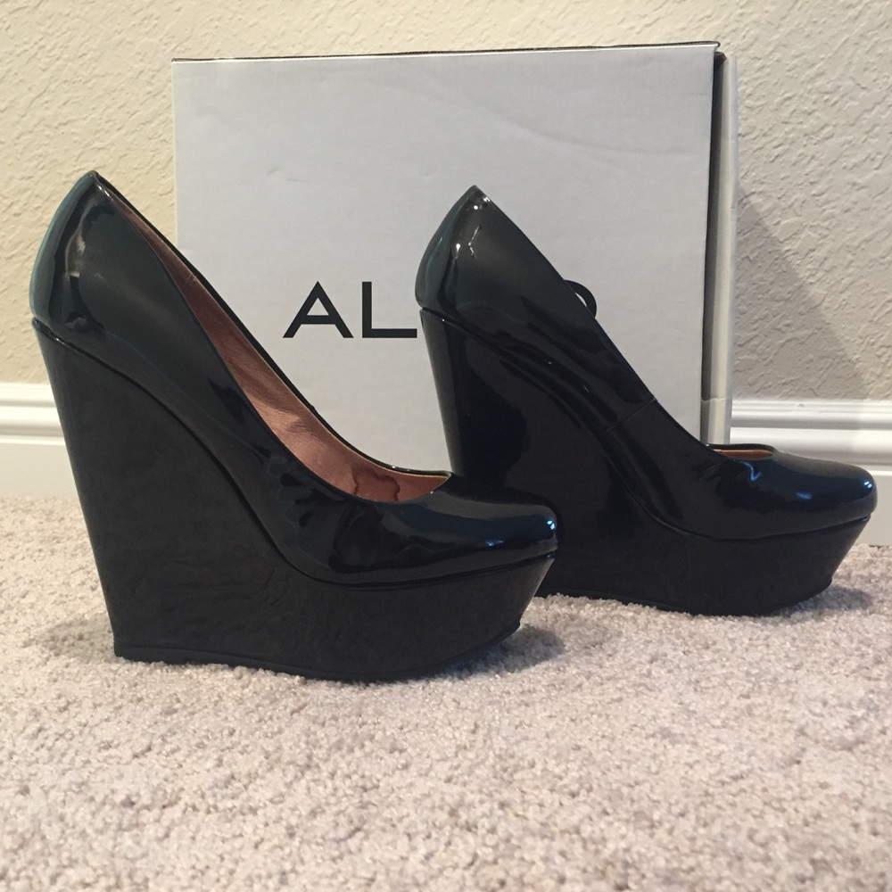 Aldo Black Patent Wedges