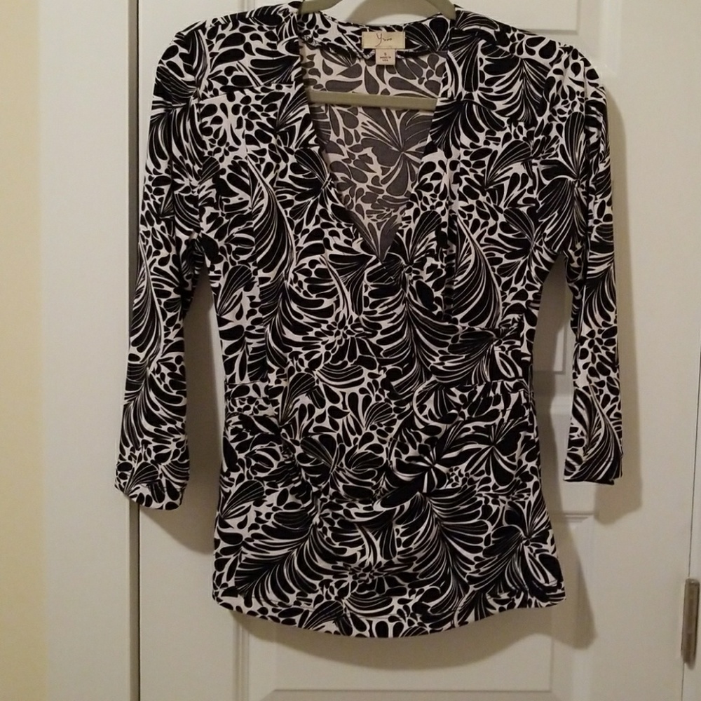 Cute black-and-white faux wrap top