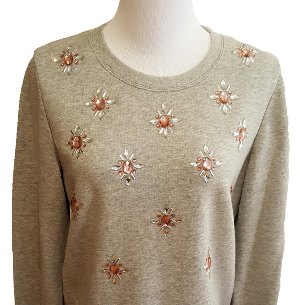 Kate Spade Jewel-Embellished “Do Wonders” Sweatshirt Gray Size M NWT