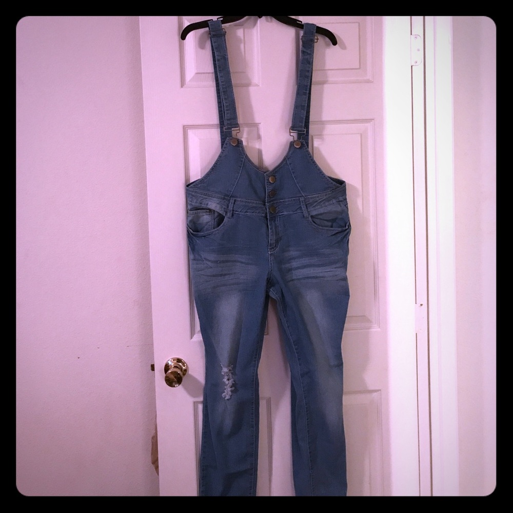 Light wash denim overalls