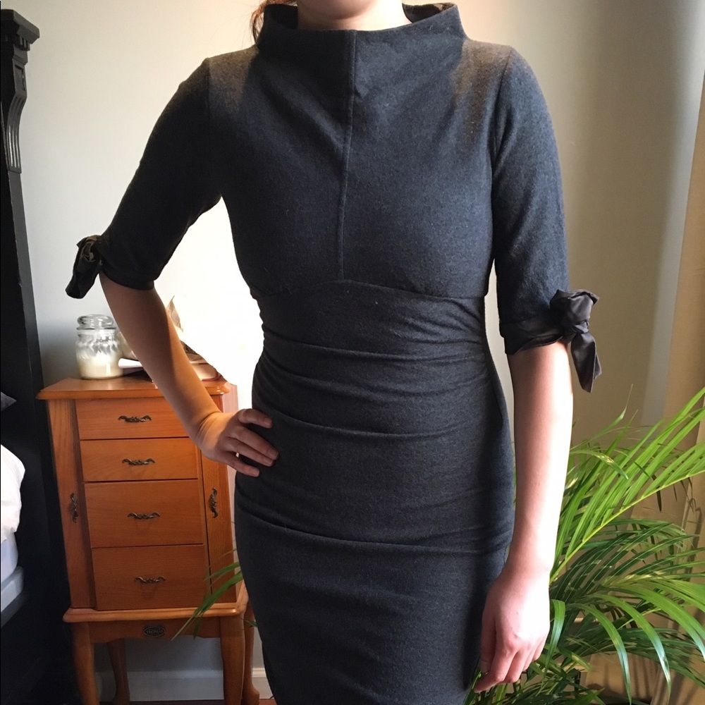 Diane Von Furstenberg Fitted Wool Dark Grey Dress