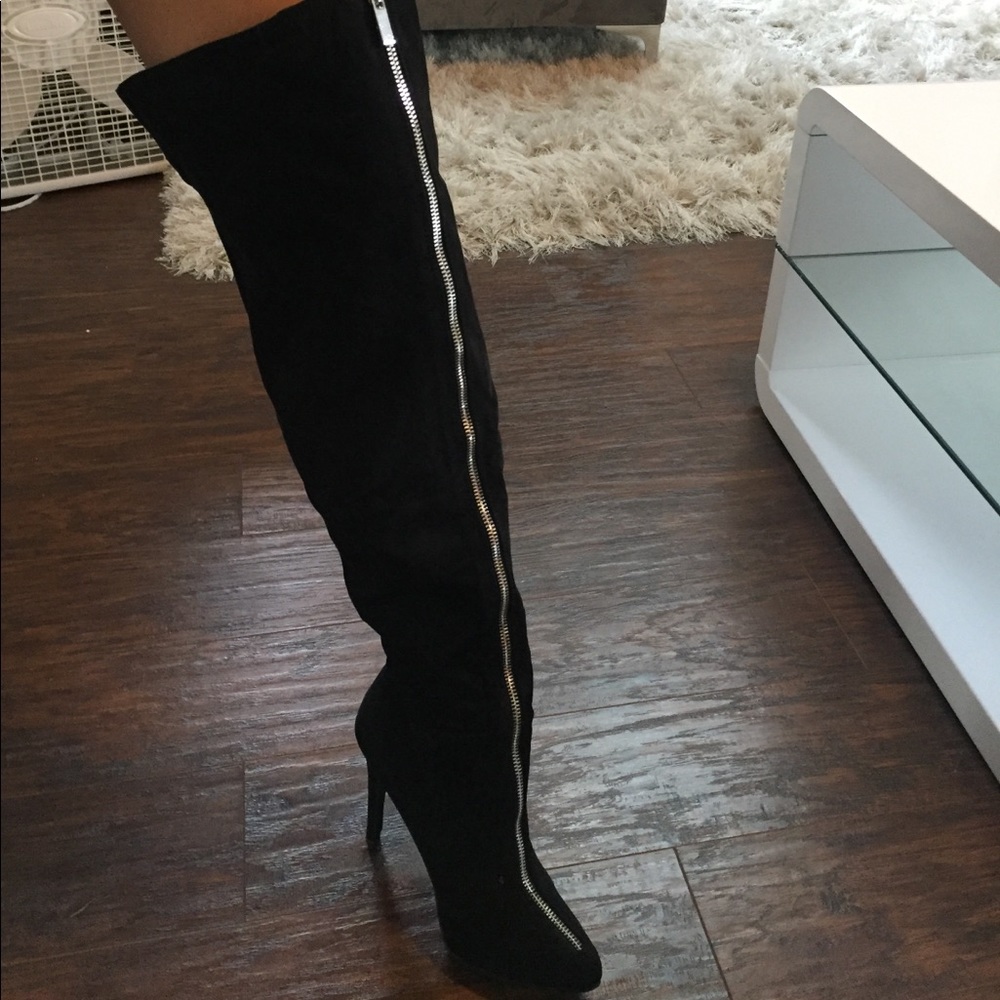 Over the knee black zip up boots