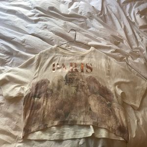 Cream cropped Paris t-shirt w/ floral detail