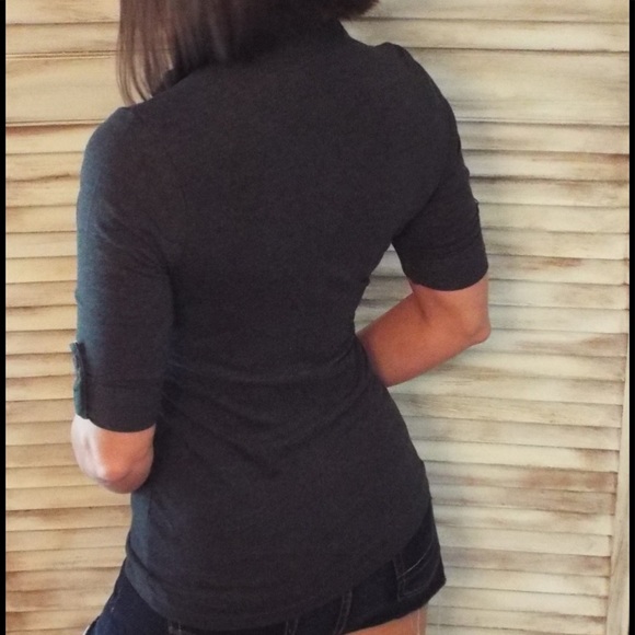 Henley Preppy Plaid Contrast Shirt Top Gray 0060 - Picture 4 of 7