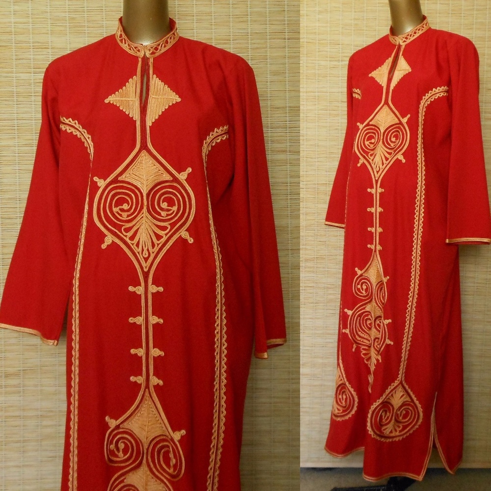 SOLD 70s Moroccan Caftan 3D Gold Embellished XL