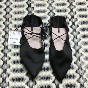 Zara Satin Pointed Flats