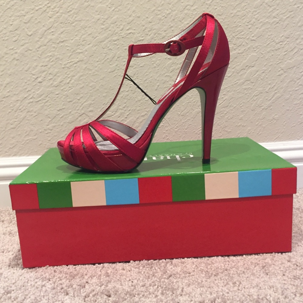 Charles by Charles David Red Satin T-Strap Heels