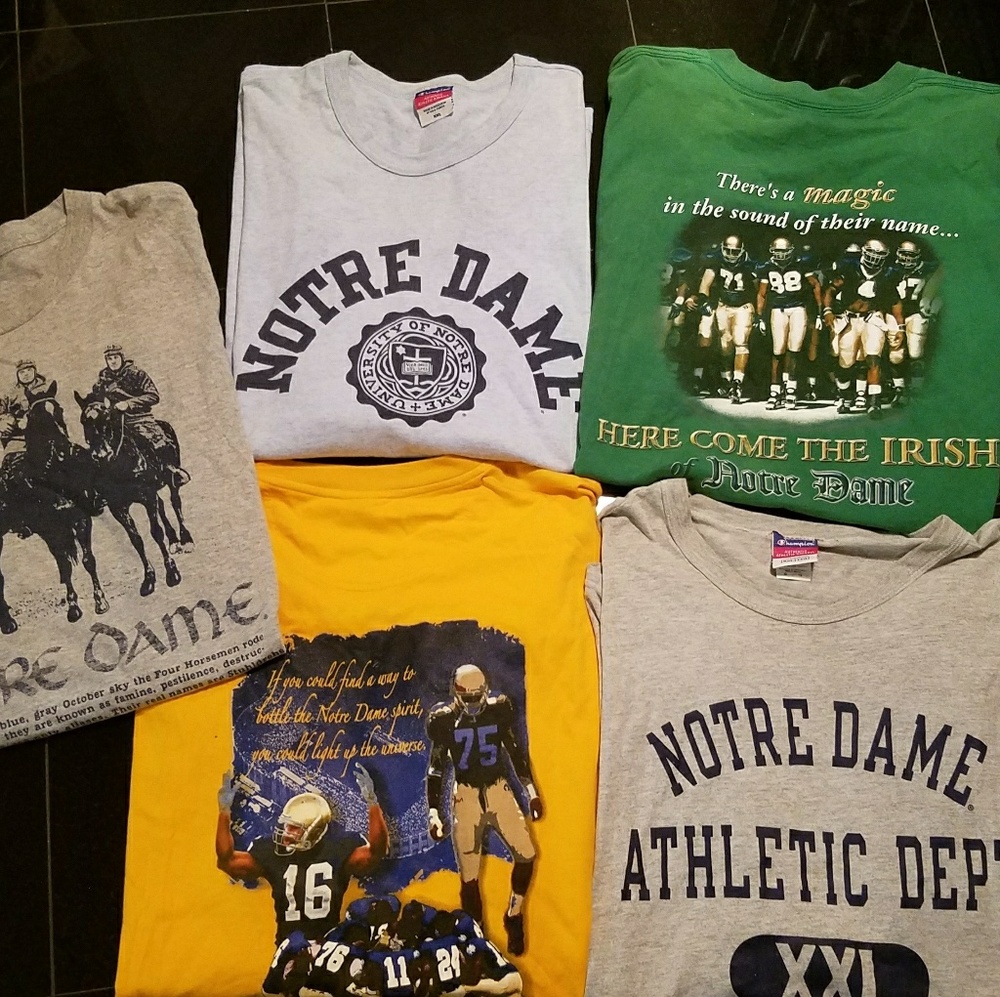5 Vintage Notre Dame Tee Shirts XXL
