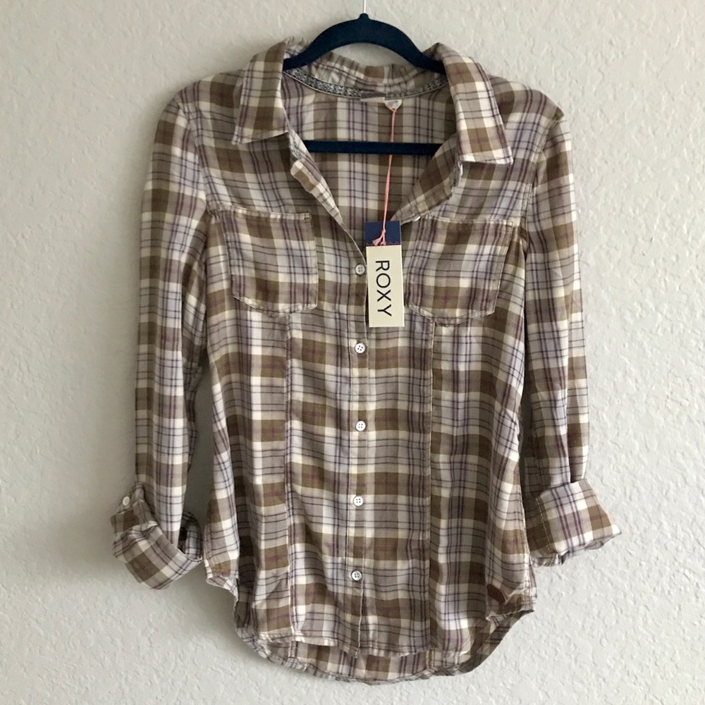 Roxy Women's Botton Down Plaid Shirt Size S NWT