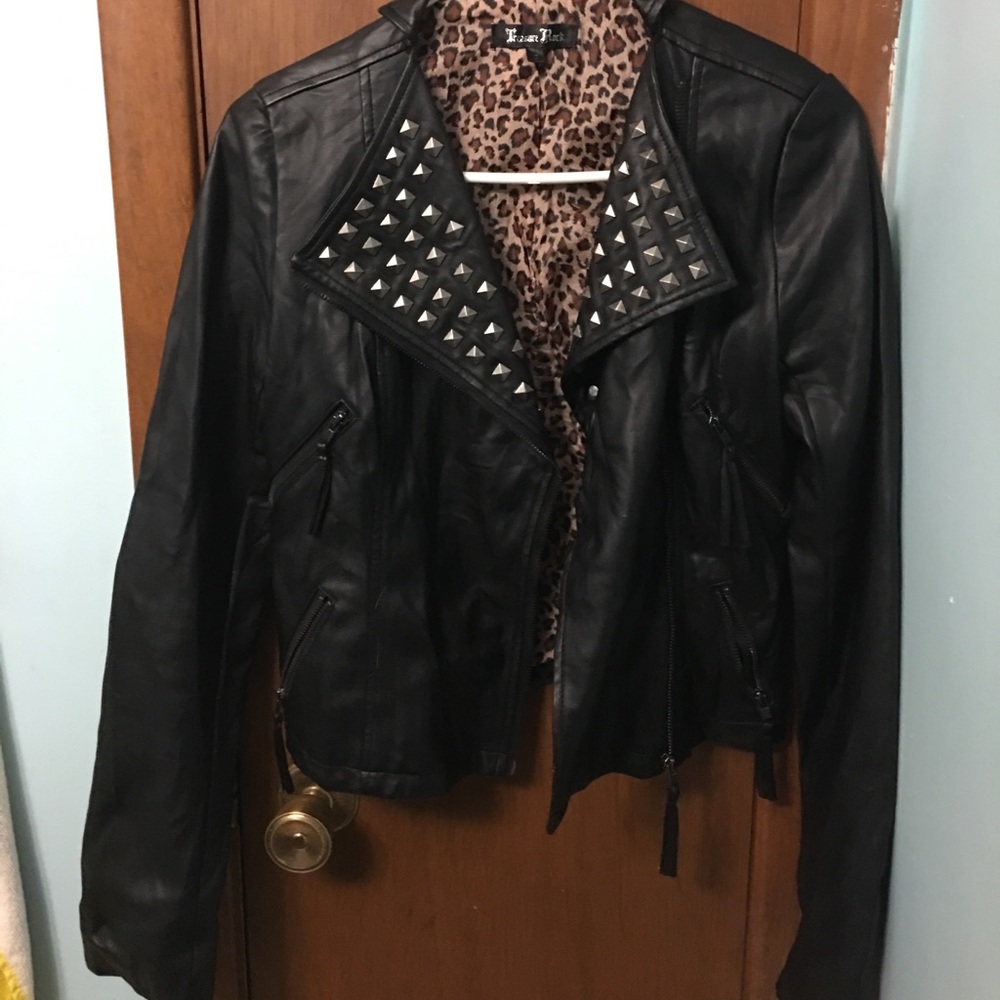 Real leather studded biker jacket