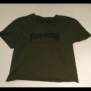 Thrasher green cropped top tee shirt