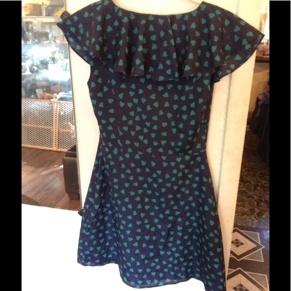 Navy and green heart  ruffles dress - Picture 2 of 3