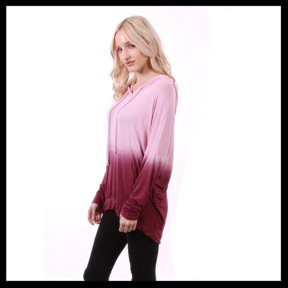 DIP DYE HOODIE - Pink & Burgundy - Lightweight - Picture 2 of 5