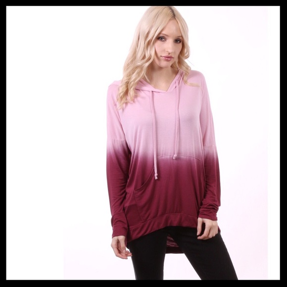 DIP DYE HOODIE - Pink & Burgundy - Lightweight - Picture 3 of 5