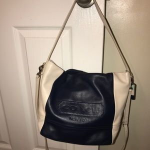 Blue and Cream Coach Purse 10L x 14H x 5W