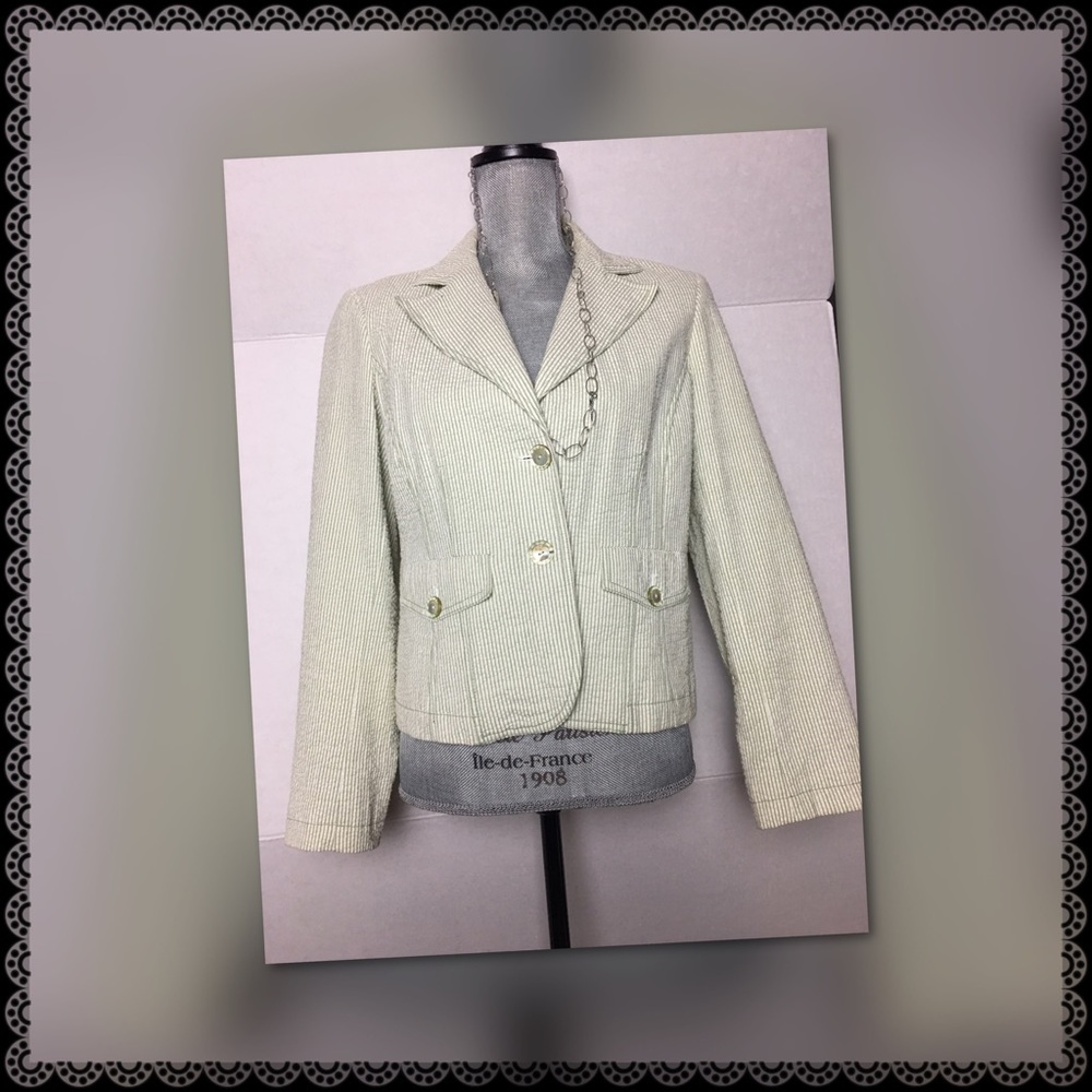 HARVE BENARD OLIVE/White striped Seersucker - 2PC