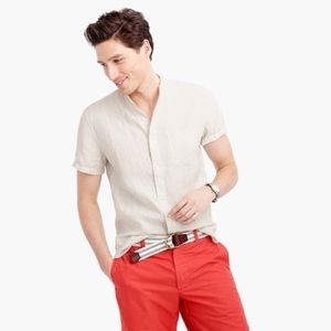 J. Crew Linen White Short-Sleeve Band-Collar