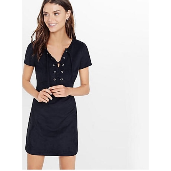 Express Dresses & Skirts - Express black faux suede lace up dress