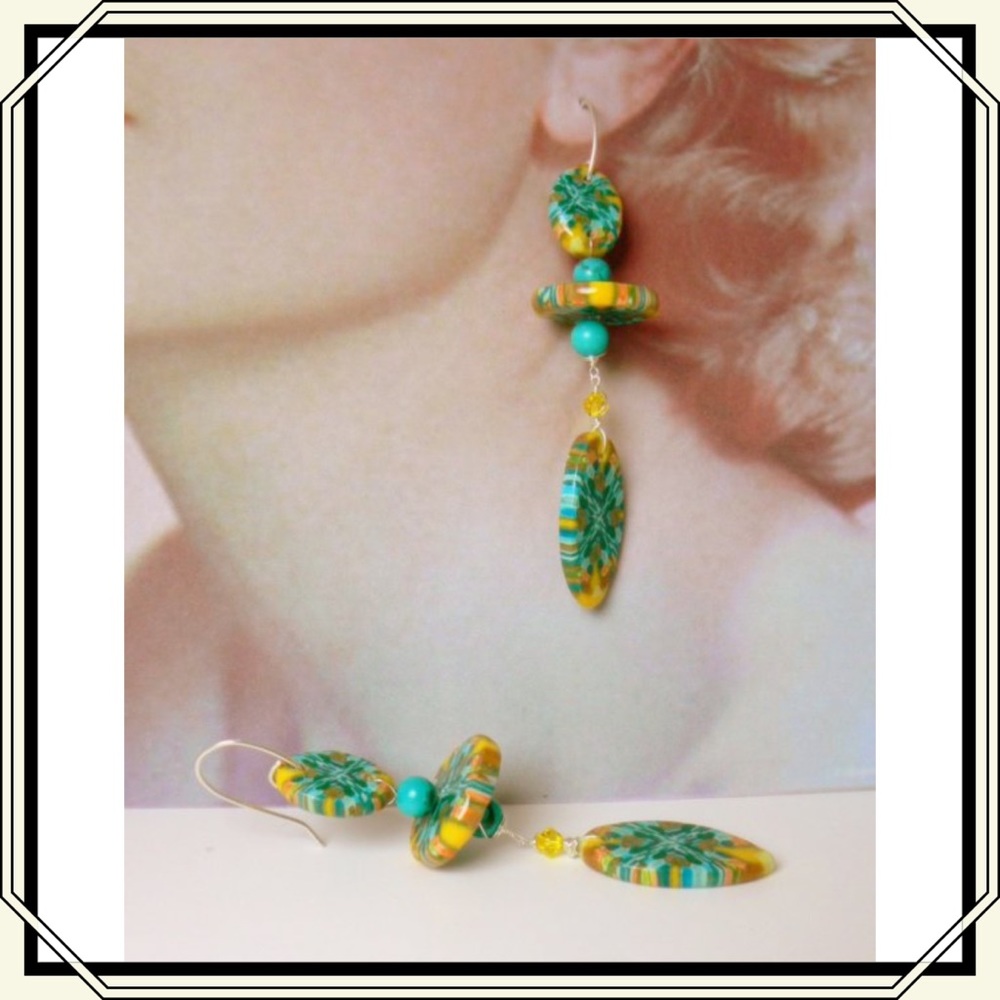 One of a Kind Turquoise & Geometric Earrings