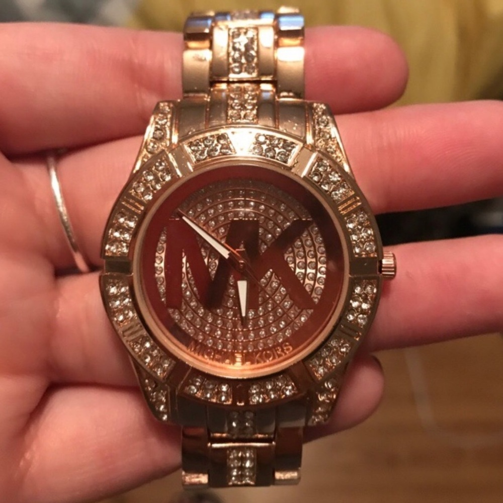 Rose Gold MK Rhinestone Watch - Picture 2 of 2
