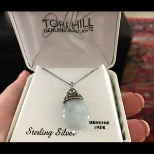 Genuine jade and marcasite necklace (925)