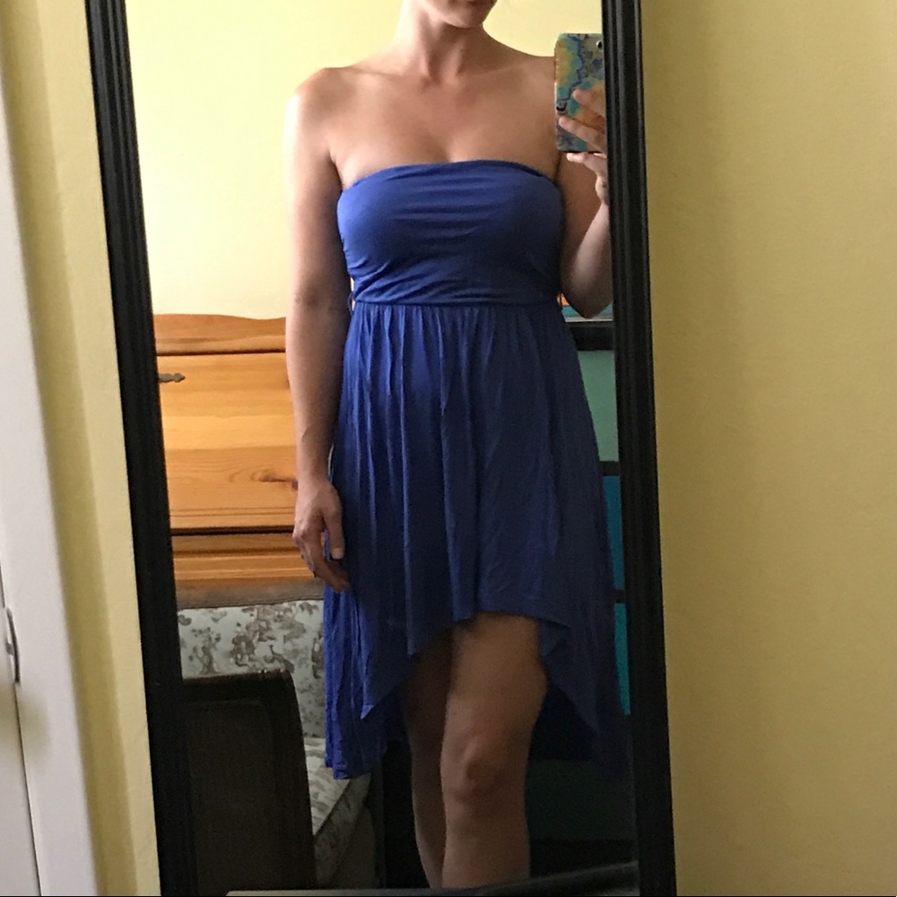 High low blue rayon stretchy dress