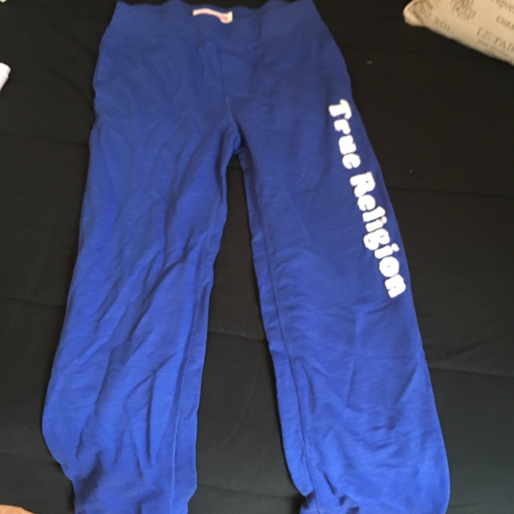 Boys XL true religion sweat pants blue white