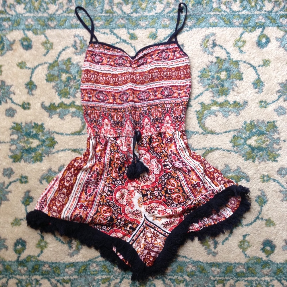 Band of Gypsies Paisley Fringe Romper Pockets