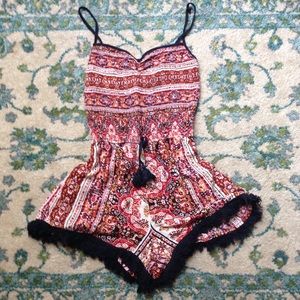 Band of Gypsies Paisley Fringe Romper Pockets