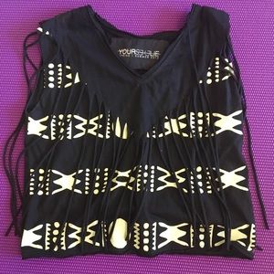 Fringe tribal pattern crop top