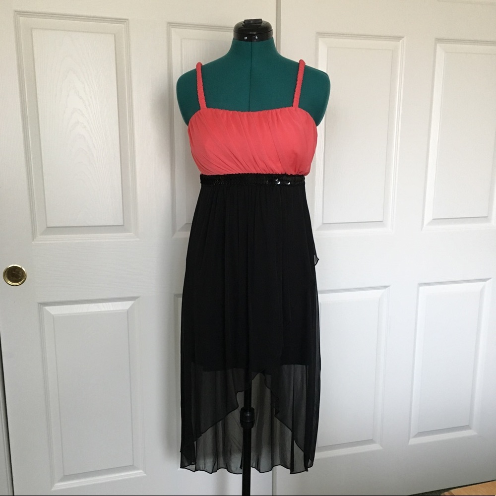 Sweet Storm Coral & Black Asymmetrical Dress