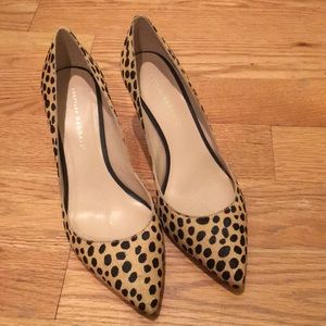 Loeffler Randall calf hair cheetah kitten heels