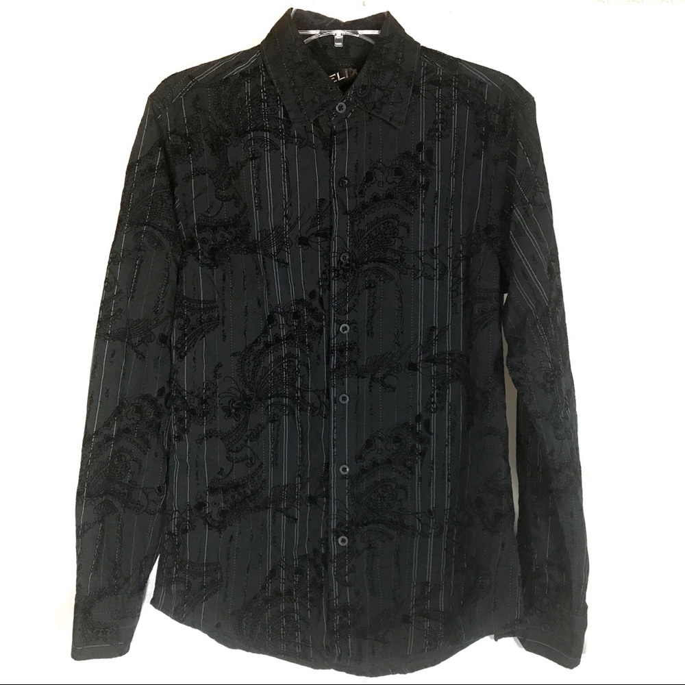Helix Embroidered Men's Black Button Down Shirt