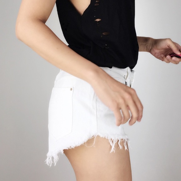 Sloan white distressed frayed denim shorts - Picture 2 of 4