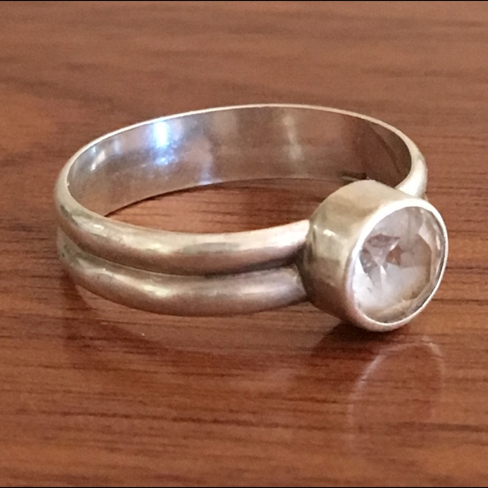 Silver band ring size 6 with transparent stone