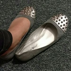 New faux suede studded ballet flats grey/silver