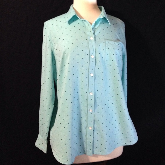 Merona Tops - Merona Aqua Polka Dot Ladies Fitted Button Down