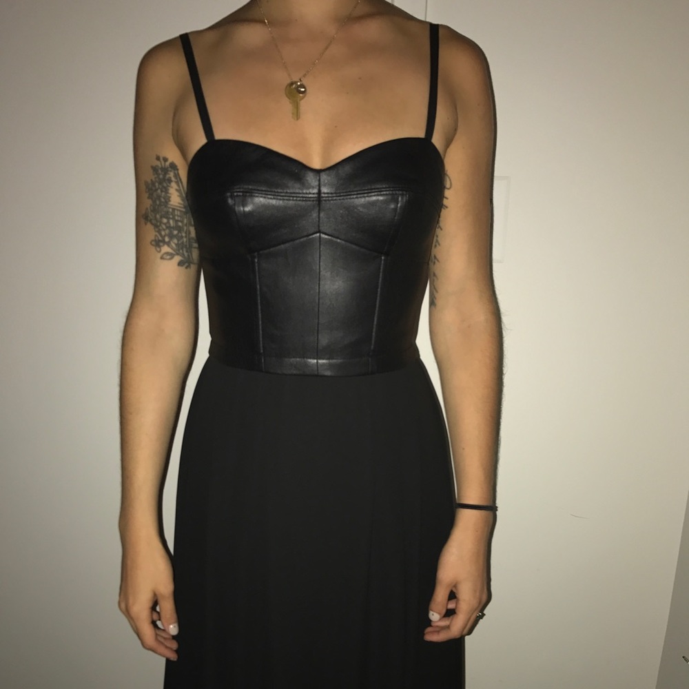 BCBGMaxAzria Faux Leather Bustier Hi-Lo dress