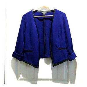 Blue jacket, black leather lining