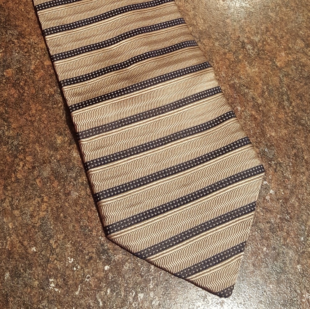 Beige and navy striped Bachrach Tie