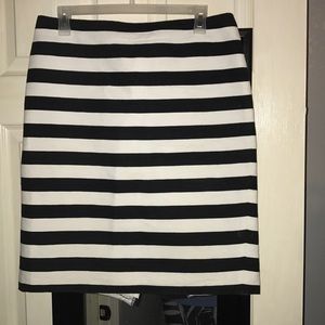 Ann Taylor black and white striped pencil skirt.