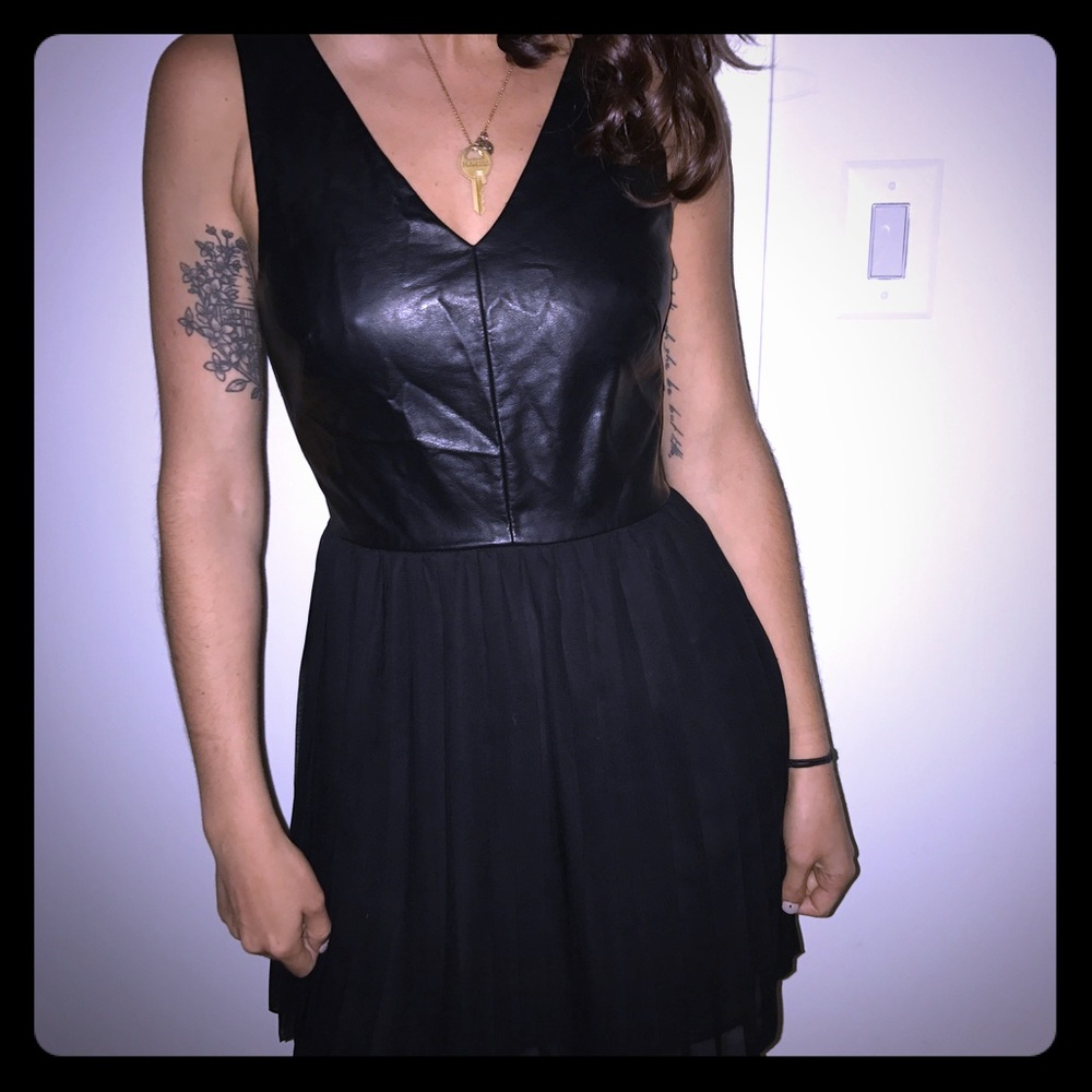 COPE faux leather knife pleat mini dress